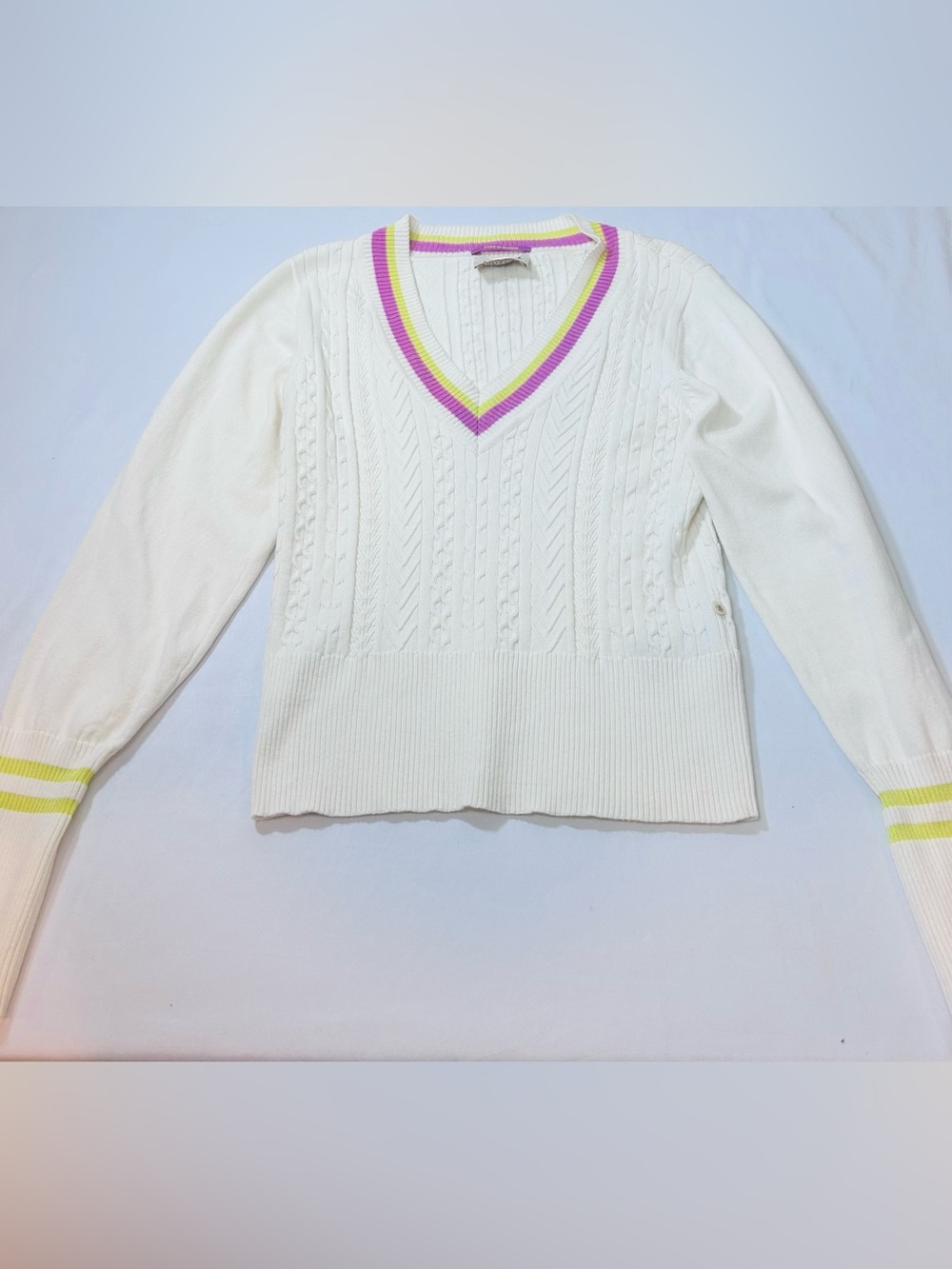Scotch & Soda Amsterdam Park In Bloom Cable Vneck Sweater Cream Preppy Size M